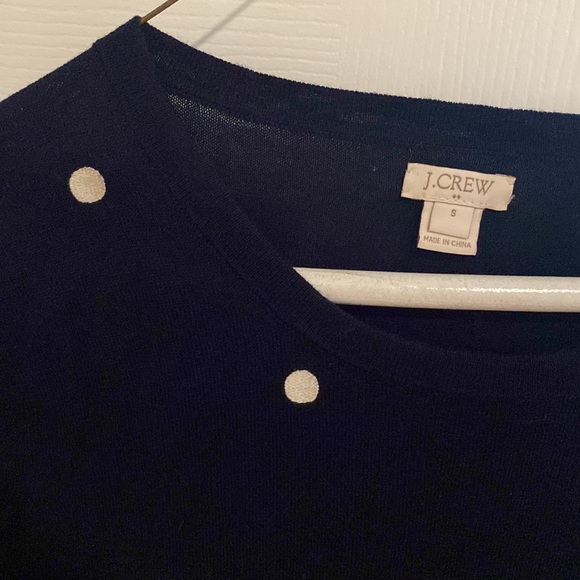J. Crew Short Sleeve Sweater, Navy Blue w White Polka Dot Detail sz S - Picture 3 of 3